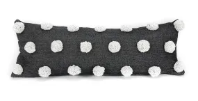 Oversized Black with Polka Dot White Pom Poms Lumbar Pillow Cover