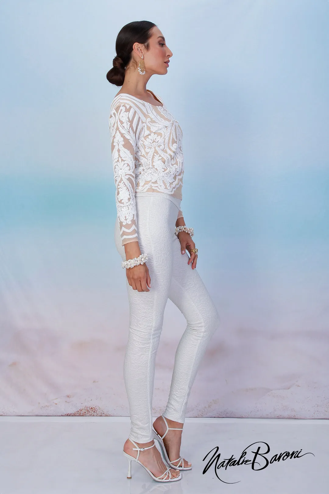 Pearl White Sequin Top - La Scala