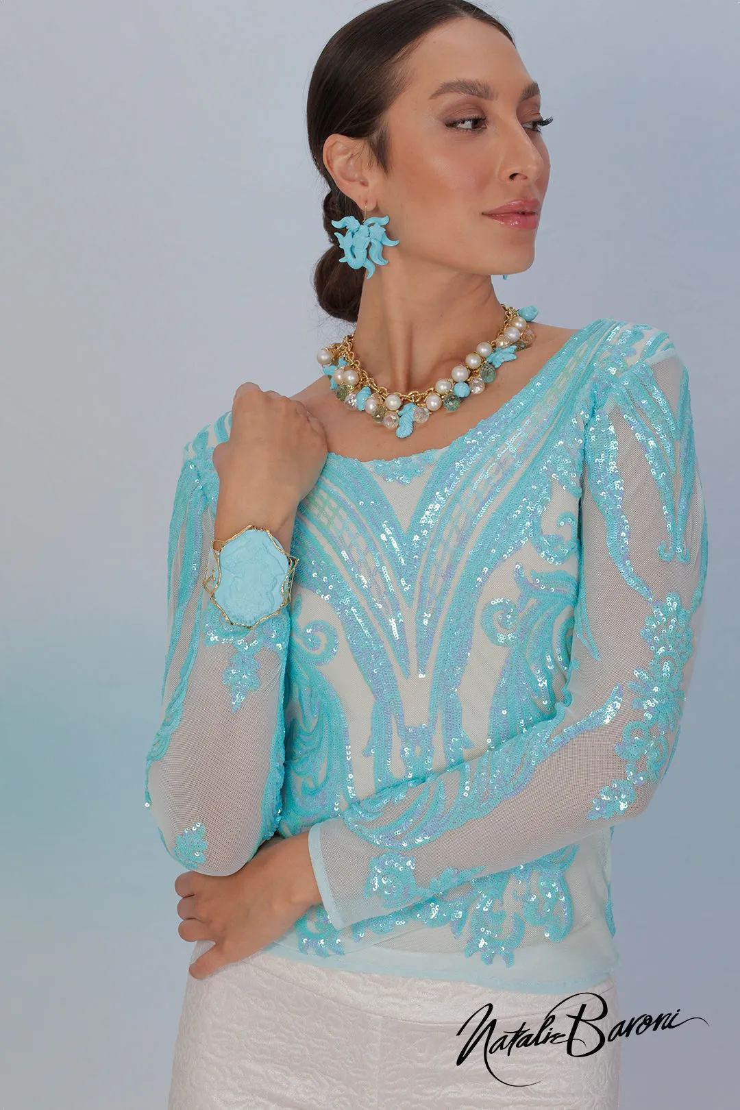 Persian Turquoise Sequin Top - La Scala