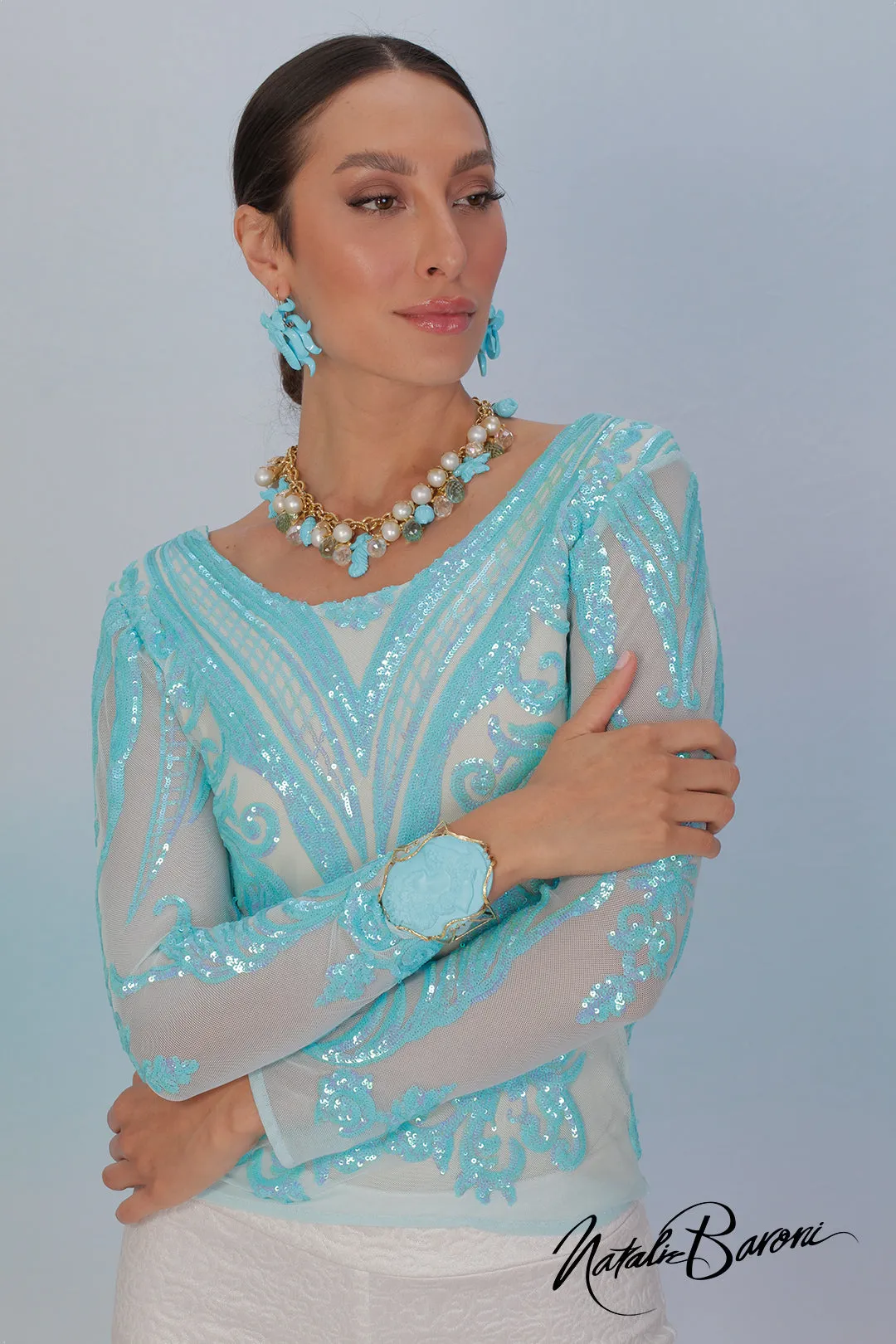 Persian Turquoise Sequin Top - La Scala