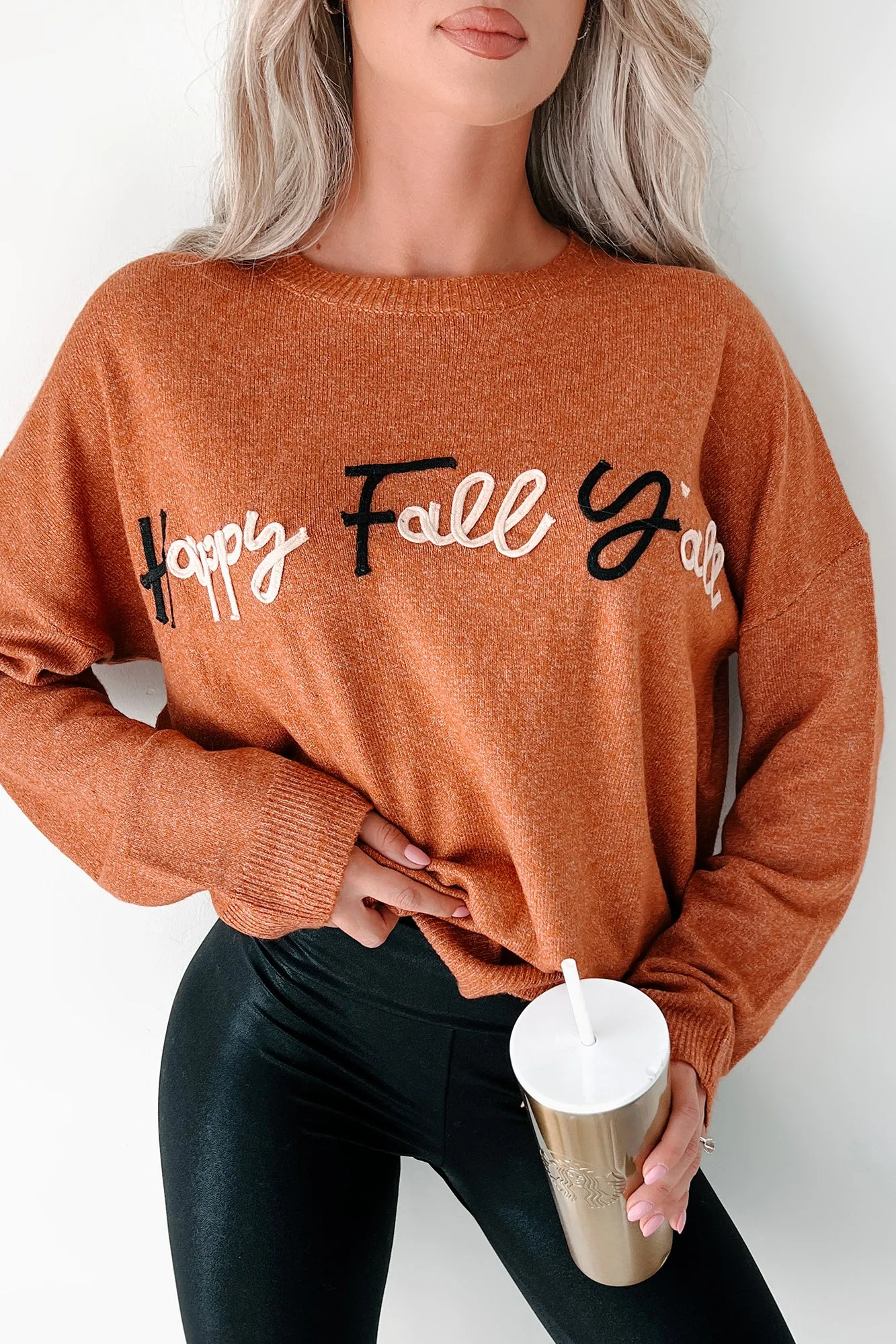 "Happy Fall Y'all" Graphic Sweater (Rust)