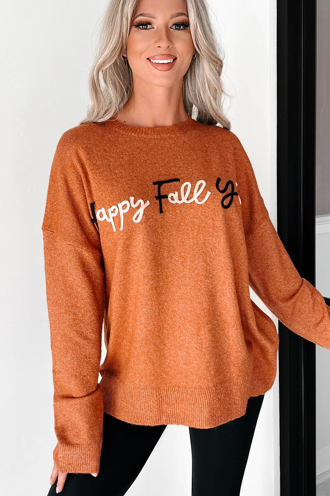 "Happy Fall Y'all" Graphic Sweater (Rust)