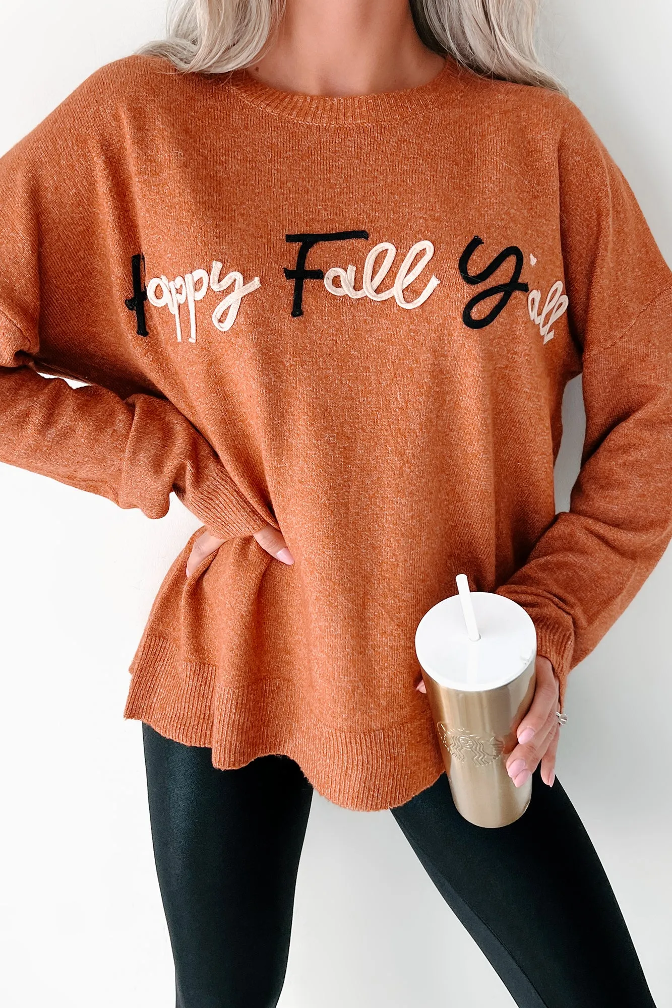 "Happy Fall Y'all" Graphic Sweater (Rust)