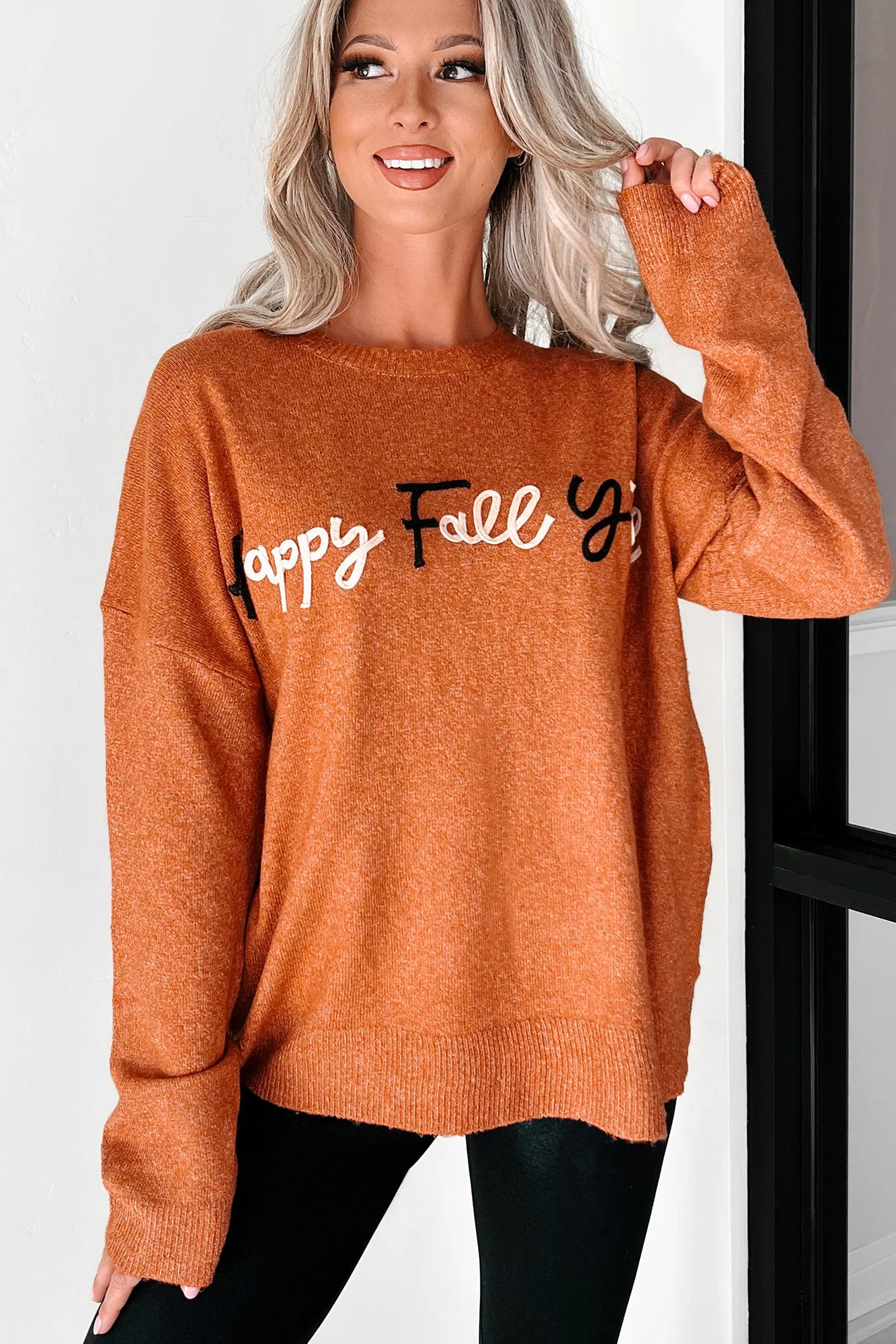 "Happy Fall Y'all" Graphic Sweater (Rust)