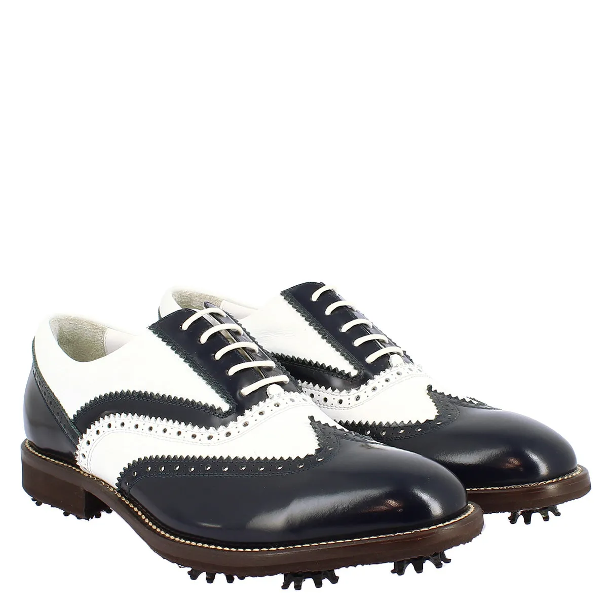 Scarpe da golf donna bicolore bianco e blu in pelle