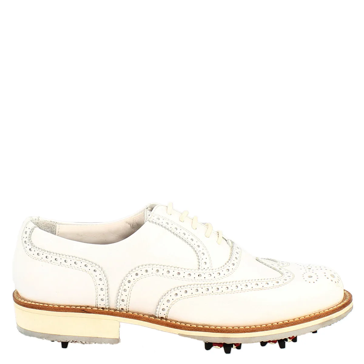 Scarpe da golf donna classiche brogues artigianali in pelle bianca