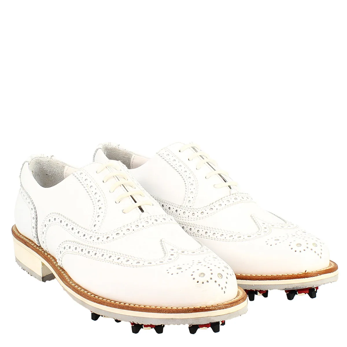 Scarpe da golf donna classiche brogues artigianali in pelle bianca