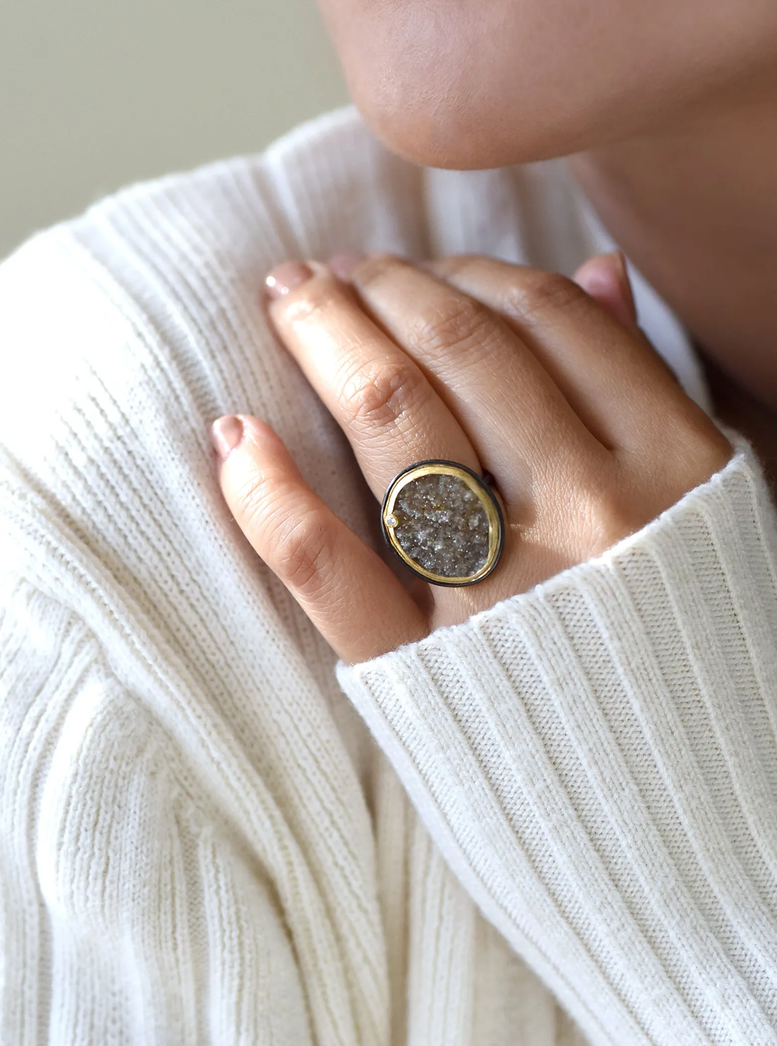 Shining Druzy Egg Shape  Ring