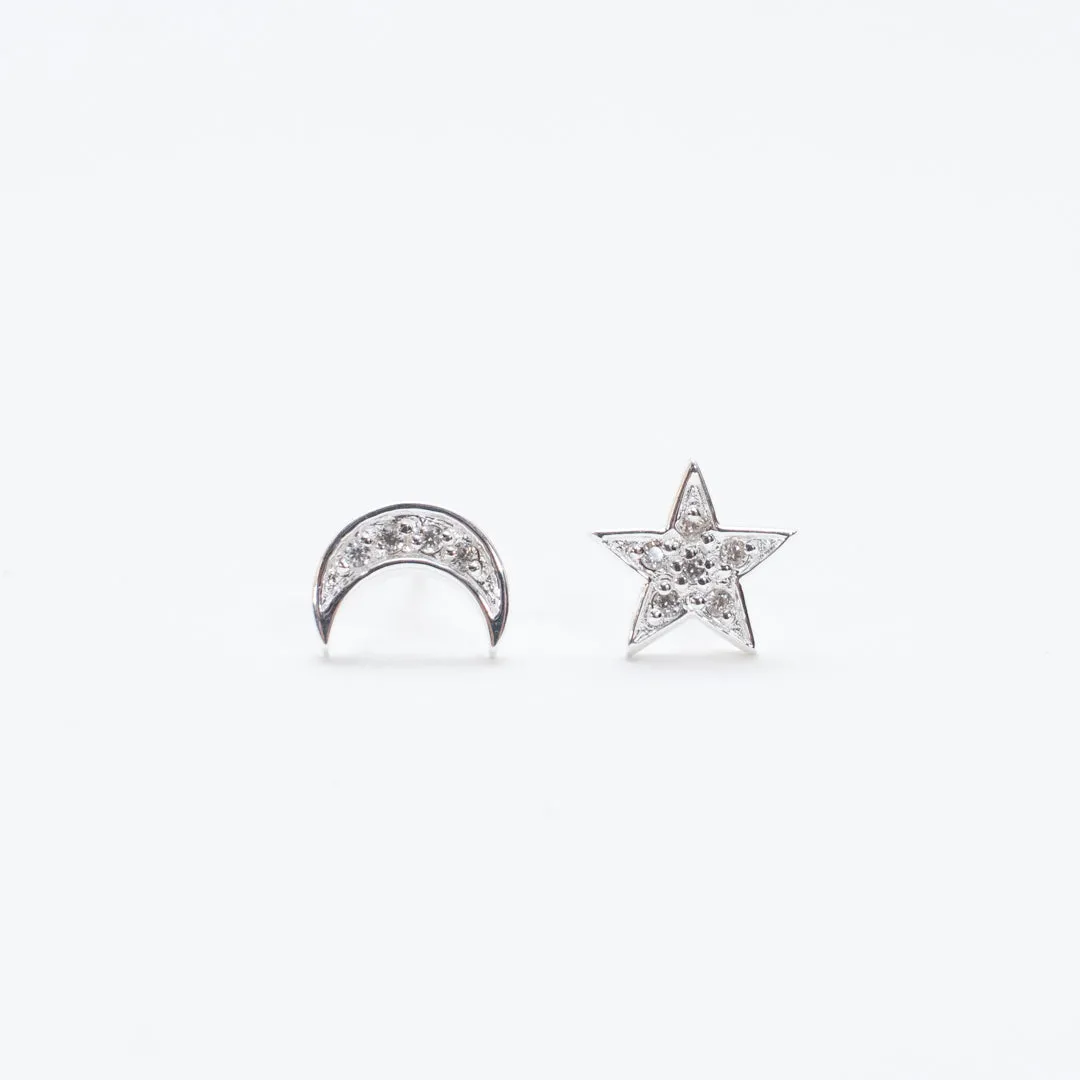 Silver Star and Moon CZ Studs