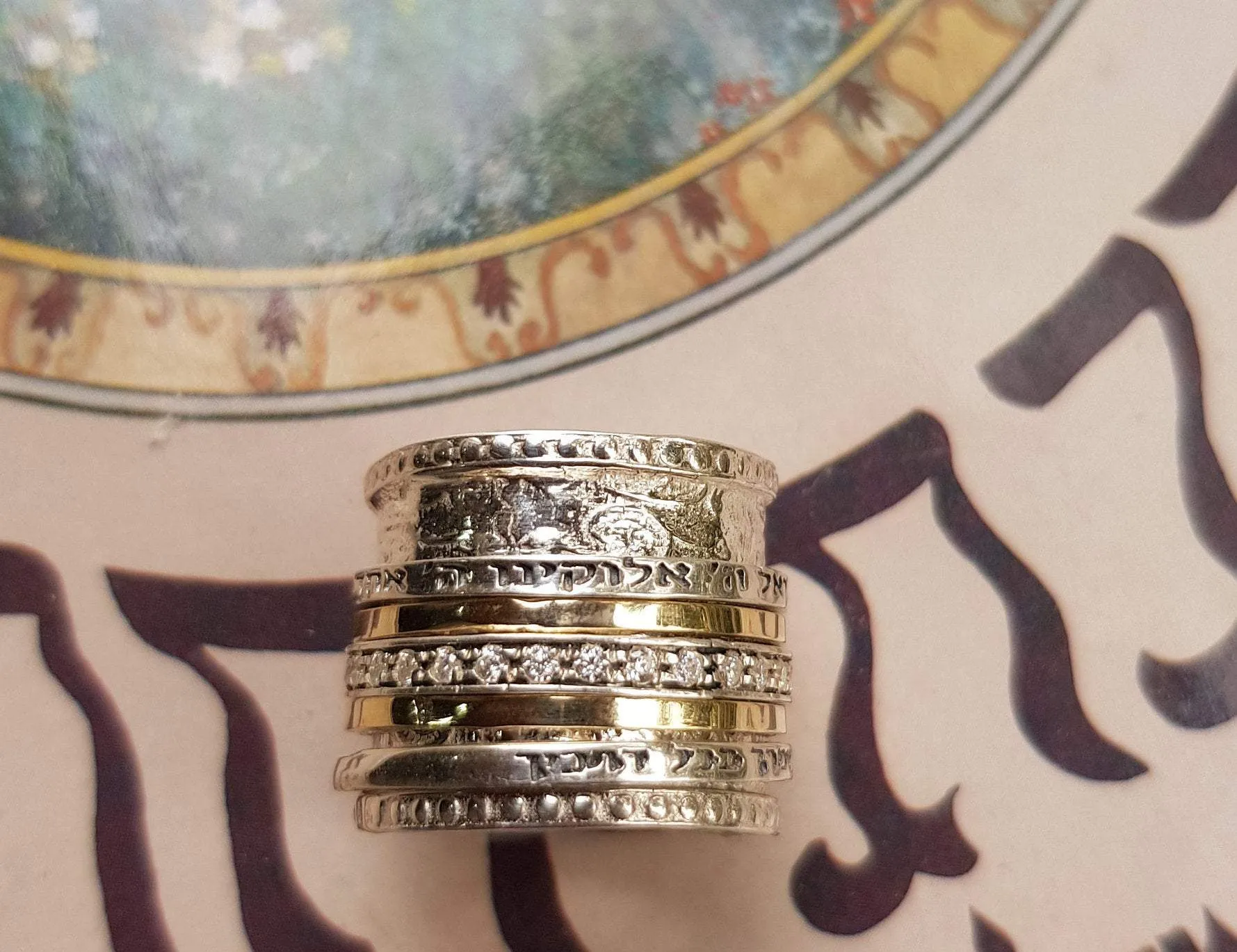 Stackable Hebrew Blessing Rings for Woman prayer & poesie silver gold CZ zircons Israeliche Schmuck