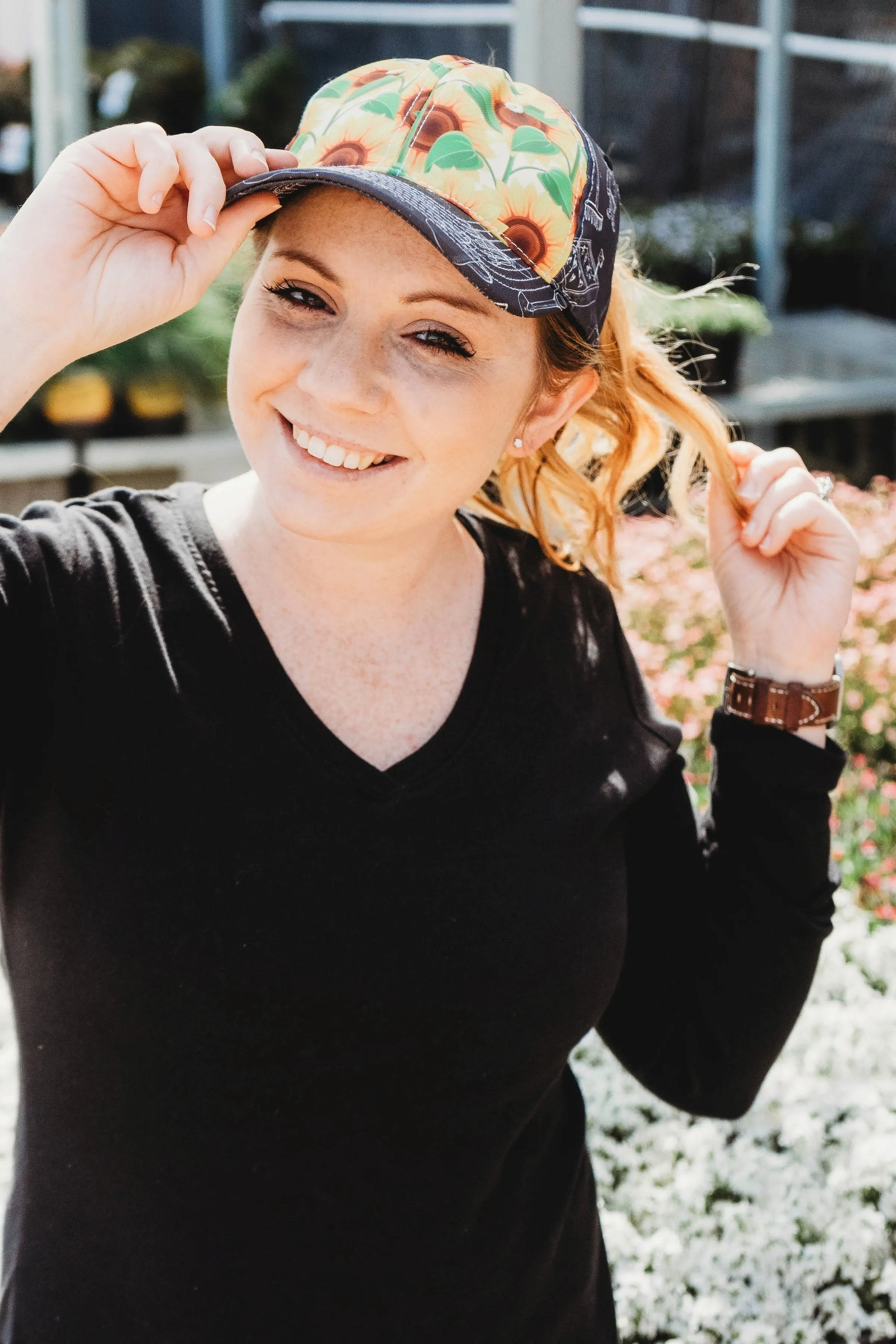 Sunflower Garden Messy Bun Ponytail Hat