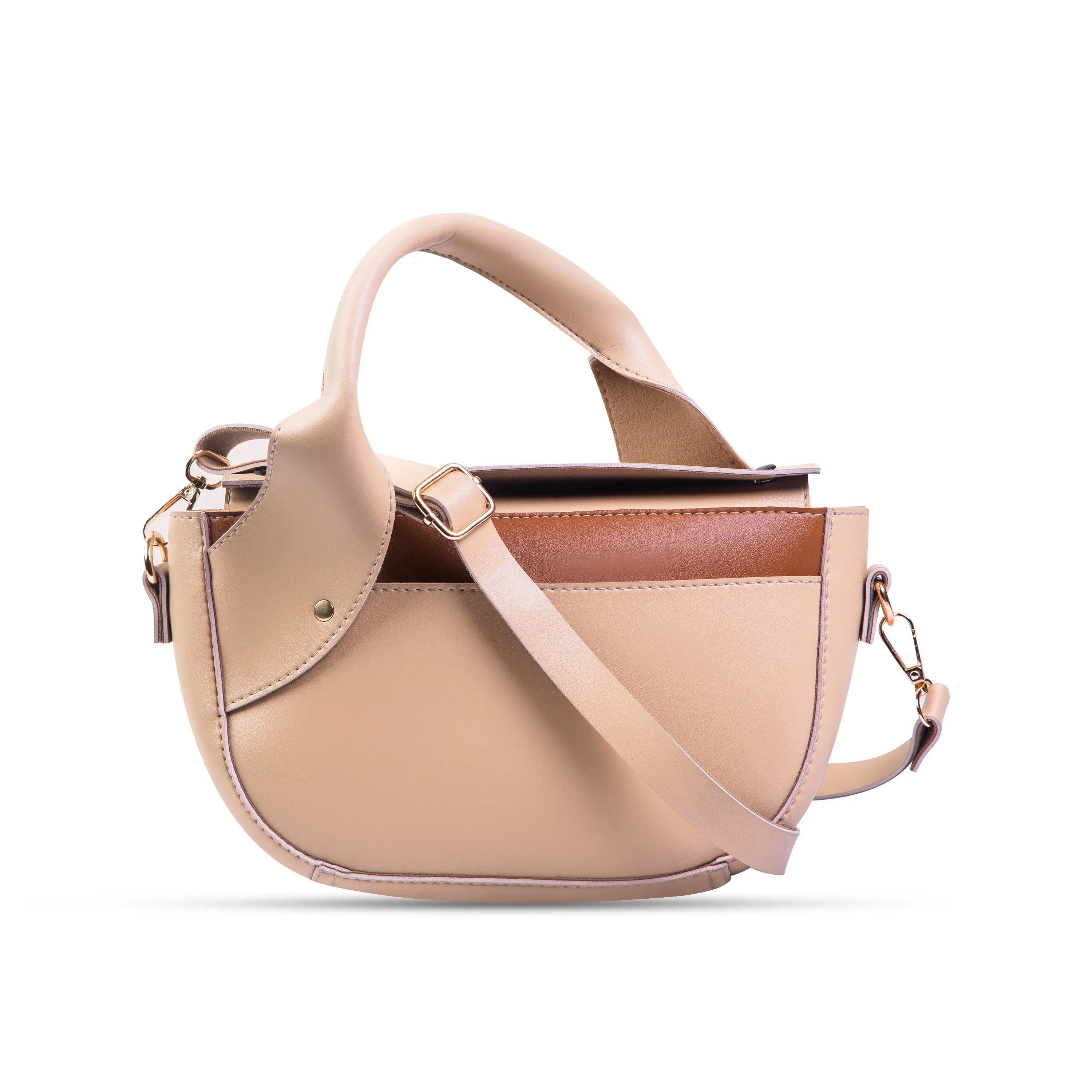 Twisted handle beige handbag