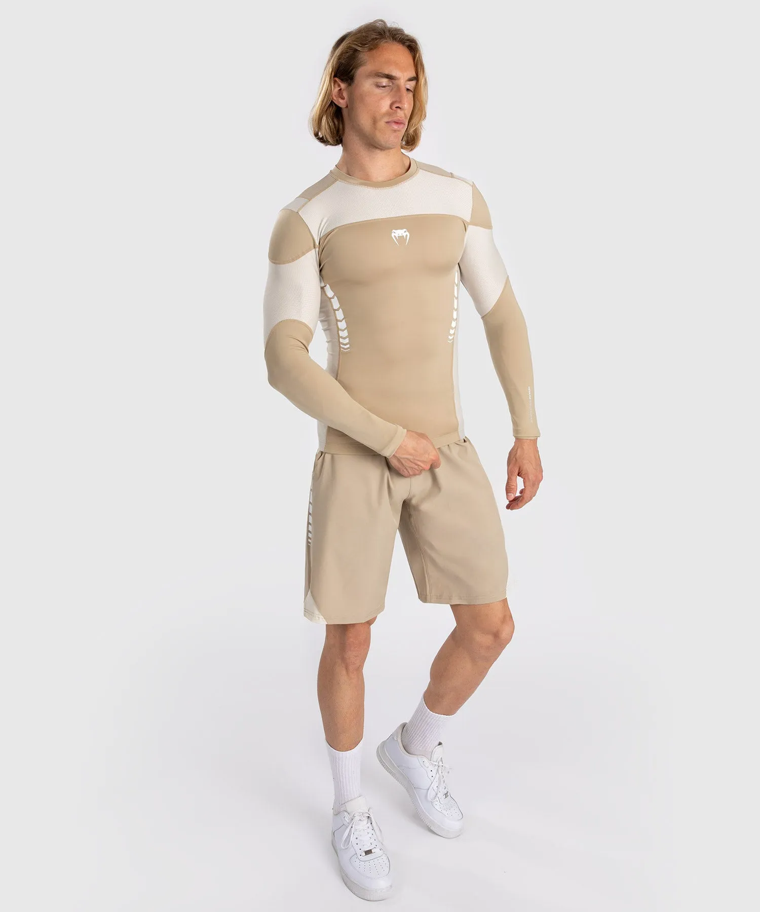 Venum Tempest Men's Long Sleeve Rashguard - Beige/Sand