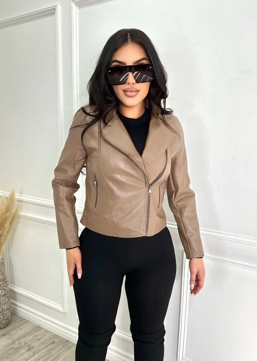 York Faux Leather Jacket Taupe